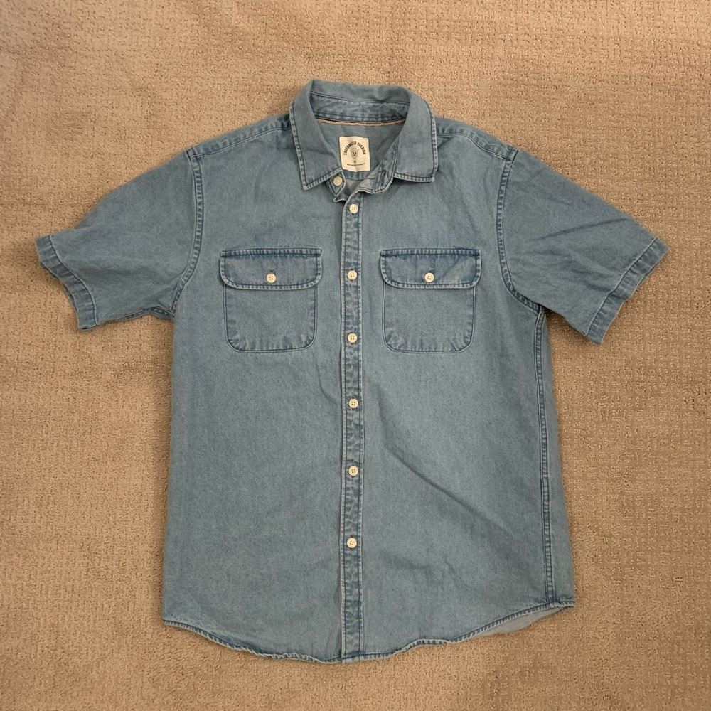 Dubinik® Mens Denim Shirt Button Down Short Sleeve, M